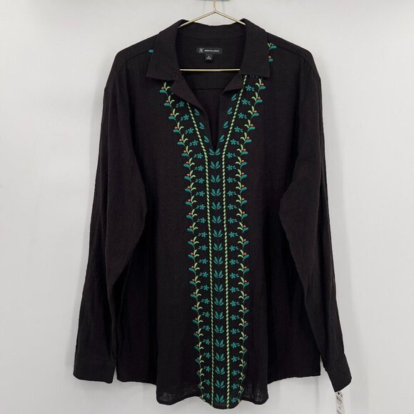 INC International Concepts Island BRZE II Deep Black Comb Shirt Women's XL NWT - Picture 1 of 10